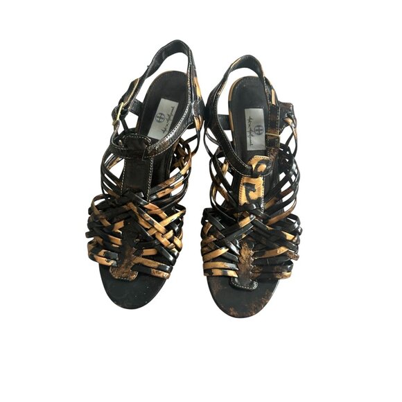 HOT IN HOLLYWOOD Multicolor Brown Kitten Heels Sandals Size 8 - Picture 7 of 7